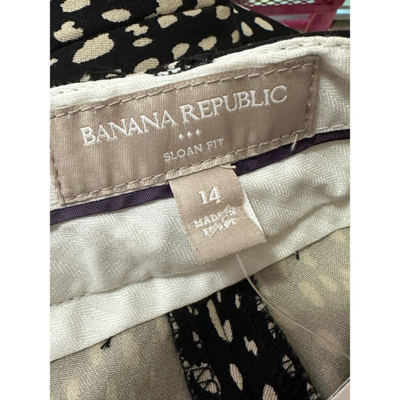 Banana Republic The Sloan fit black cream print straight legs pants size 14 - Picture 3 of 12